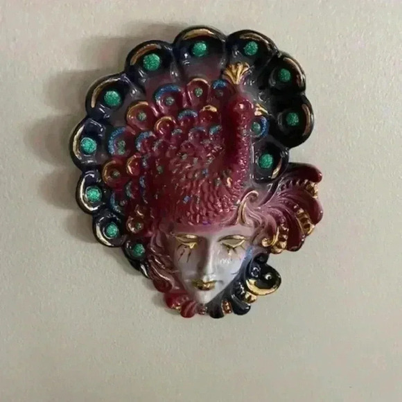 Hand Painted Venetian Carnival Ceramic Mask Wall Decor O/S - Picture 3 of 5